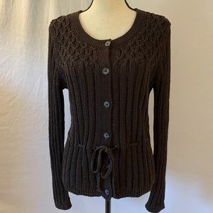 Ann Taylor Loft Black Knit Ramie Cardigan Tie-Belt Sweater – Size L NWT